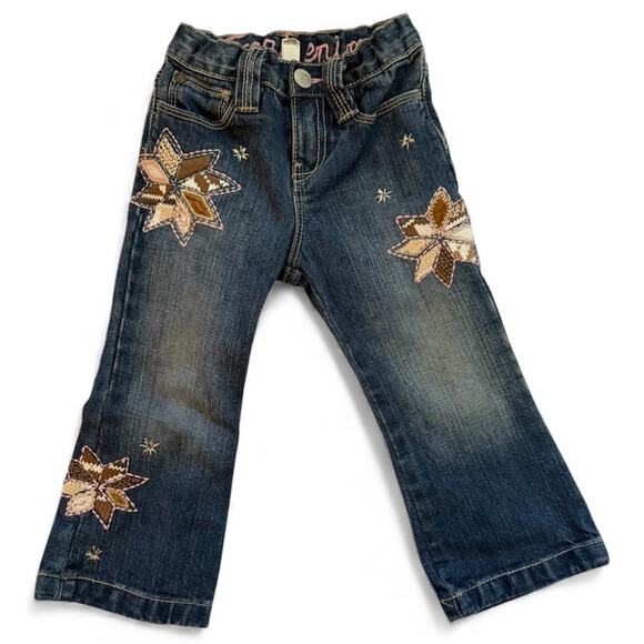 BABY GAP Girls 2t Fair Isle EMBROIDERED Denim Toddler Nordic Winter star Pants - Picture 1 of 9